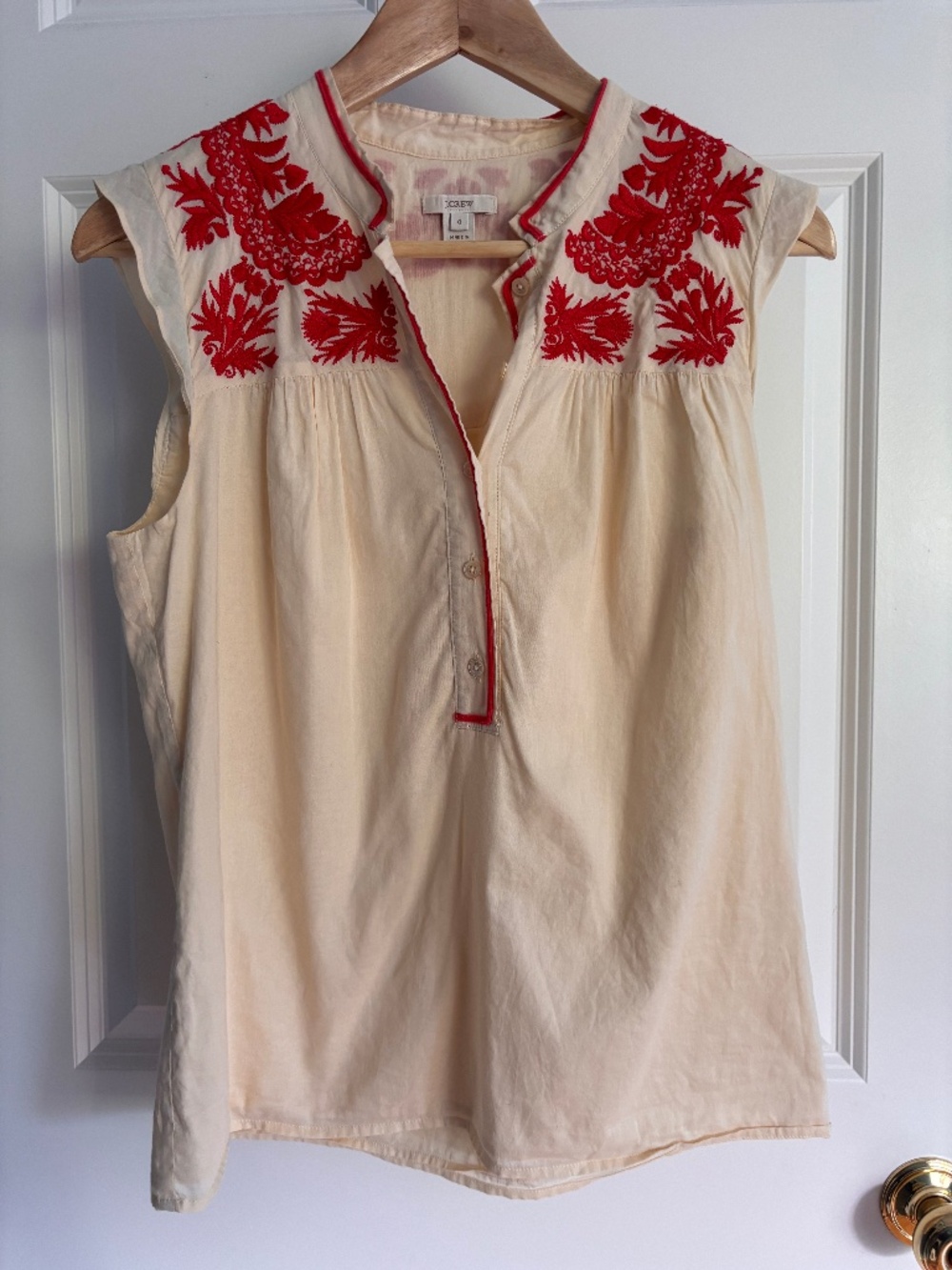 J.Crew cream and red embroidered tank